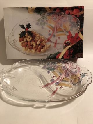 Mikasa Festive Bells Divided Serving Relish Dish Holiday Christmas Decor W/box