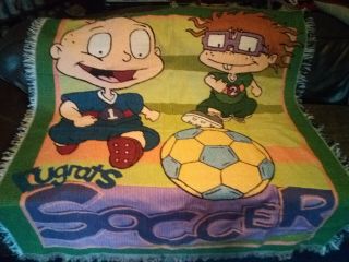 Vintage Nickelodeon Rugrats Viacom Tapestry Throw Blanket Tommy Chuckie Soccer