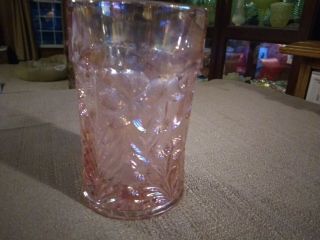 Imperial Marked Tiger Lily Vintage Carnival Glass Light Pink Iridescent Tumbler
