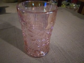 IMPERIAL MARKED TIGER LILY VINTAGE CARNIVAL GLASS LIGHT PINK IRIDESCENT TUMBLER 2