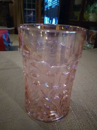 IMPERIAL MARKED TIGER LILY VINTAGE CARNIVAL GLASS LIGHT PINK IRIDESCENT TUMBLER 3