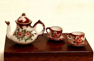 Miniature Tea Set Dollhouse 1:12 Painted Artist Ina