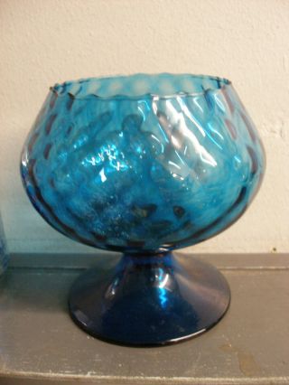 Mcm Empoli Italian Art Glass Pedestal Compote - Block Optic Turquoise Blue
