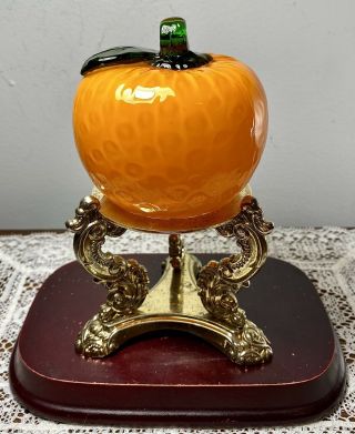 Vintage Murano Style Blown Art Glass Orange Fruit Vegetable Cased Color 4 " X 3.  5 "