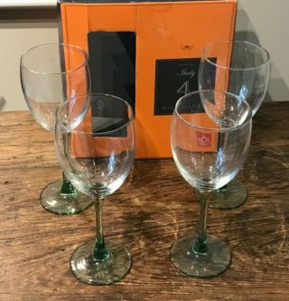 Rcr Royal Crystal Rock Italy Set Of 4 Sm 8  Wine Glasses Light Green Stems Nib