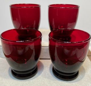 Vintage Anchor Hocking Baltic Royal Ruby Footed Liquor Cocktail Glasses Set Of 4
