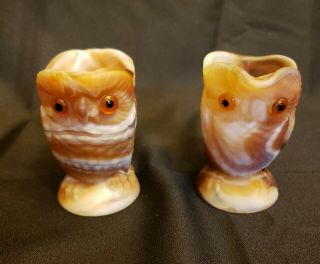 Vintage Imperial Glass Caramel Slag Owl Cream And Sugar Serving Set