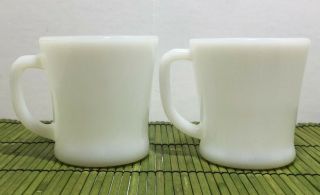 2 Vintage Fire King White Milk Glass D Handle Coffee Cups Mugs