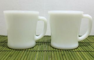 2 Vintage Fire King White Milk Glass D Handle Coffee Cups Mugs 3