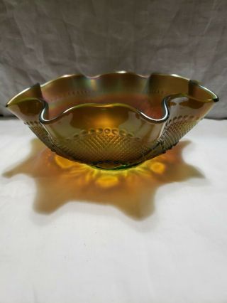 Northwood Carnival Glass Leaf And Dot Ruffle Bowl Marigold