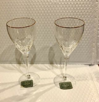 Lenox Firelite Gold Rimmed Cut Crystal Wine Glass (set Of 2) Vintage 20 Yrs