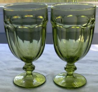 Two Libbey Duratuff Gibralter 7 " Iced Tea Goblets Olive Green Glasses