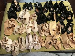 23 Pair Doll Shoes Antique Dolls French Bisque
