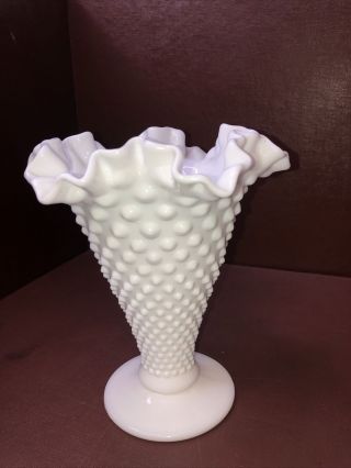 Vintage Fenton White Hobnail Milk Glass Vase