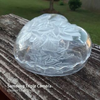 Glass W/ Rose Etched Candy Bowl Or Heart Shaped Jewelry Box