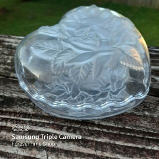 Glass w/ Rose Etched Candy Bowl or Heart Shaped Jewelry Box 2