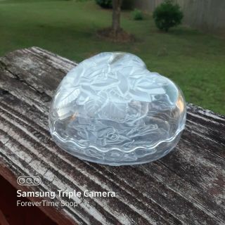 Glass w/ Rose Etched Candy Bowl or Heart Shaped Jewelry Box 3