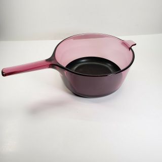 Corning Visionware Cranberry 2.  5 L Glass Pan Pot Non Stick Bottom 8 1/2 Wide