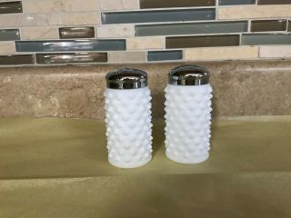 Vintage Fenton Hobnail Salt And Pepper Shakers White Milk Glass With Price Tag