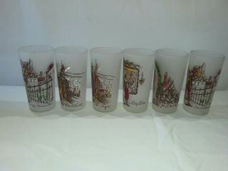 Set of 6 Vintage Hazel Atlas Frosted Glasses Charles Dickens Story Characters 2