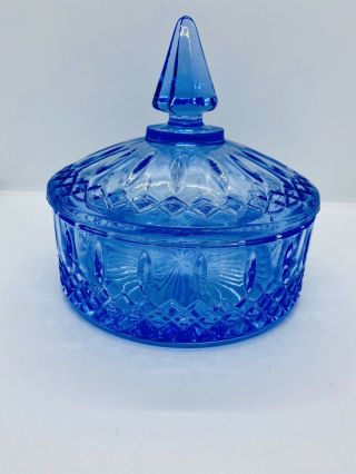 Indiana Glass Covered Candy Dish,  Ice Or Sapphire Blue,  Princess Pattern