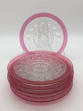 Vintage Cranberry And Clear Glass Salad Plates Set Of Six