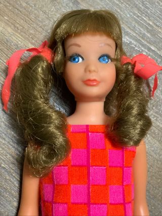 Vintage Skipper 1969 Pink Skin Tnt 1105 Brunette Sausage Curls Htf Swimsuit