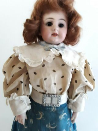 Antique Bisque Doll French? Turned Head Cork Top,  Pierced Ears,  Kid Leather Body