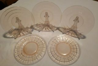Vintage Block Optic Pink 6 Inch Sandwich Plate By Anchor Hocking Set Of Five