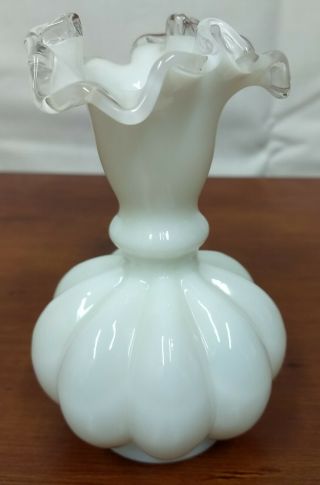 Fenton Silver Crest Milk White Art Glass Miniature Bulbous 5 1/4 " Melon Vase