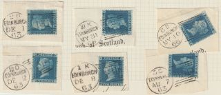 Gb Qv Sg45 2d Blue X6 Edinburgh 131 Duplex Postmarks 1863/66 On Neat Pieces