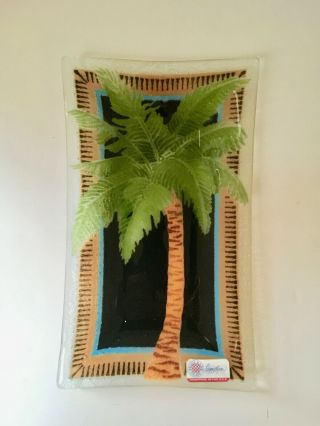 Peggy Karr Signed Fused Glass Palm Tree Tray