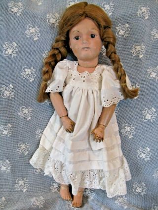 16 " Antique 1919 Schoenhut Articulated Wood Girl Doll With Teeth,  Paintedl Eyes