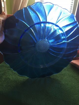 Cobalt Blue Glass Flower Shape/serving Platter/decorative Piece