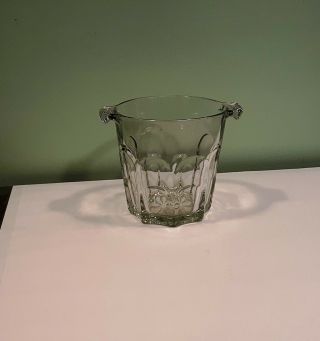 Vintage Crystal Clear Glass Ice Bucket With Handles Wine Champagne Heavy