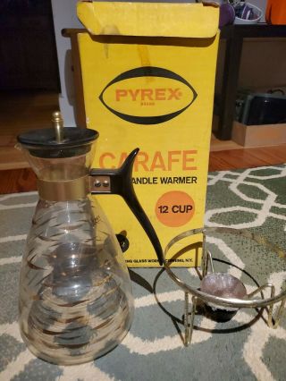 Mid Century Pyrex 8 Cup Carafe With Candle Warmer And Box