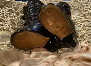 Antique French Fashion Doll Boots,  Leather,  Side Button,  Marked 0,  1 3/4 IN 3