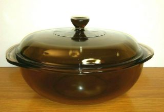 Pyrex Vision Ware Amber Brown Covered Casserole Dish 2l With Lid Vintage