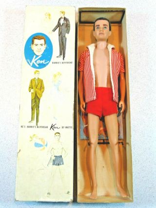 Barbie: Vintage Brunette Flocked Hair Straight Leg Ken Doll W/box