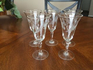 Five (5) Vintage Crystal Cordials Etched Wheat Pattern 4 7/8 "