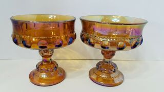 Set Of 2 Vintage Amber Carnival Indiana Glass King 