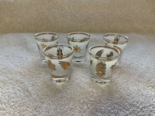 Mid Century Modern Gold Leaf Libbey Shot Glasses Set Of 4