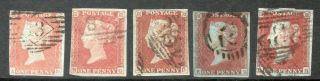 1841 Penny Red X 5 Shades,  All 4 Margin Sg8 - 12