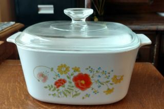 Vintage Corning Ware A - 3 - B Wildflower Covered Casserole 3l Pyrex A - 9c Lid
