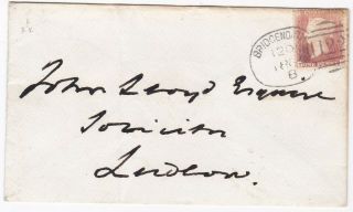 1861 Bridgenorth Spoon Postmark To Lloyd At Ludlow - Embossed Head Vignette