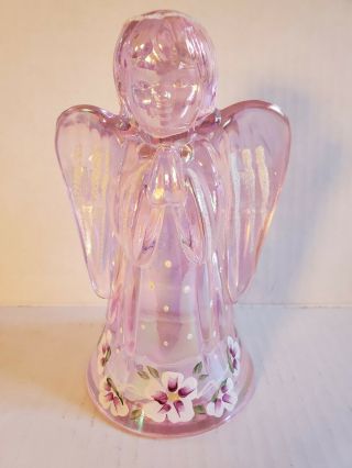 Fenton Opalescent Pink Praying Angel With Hand Painted Flowers