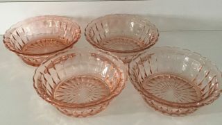Windsor Diamond Pink - Set Of 4 Individual Berry Bowls - By Jeannette 1936 - 46