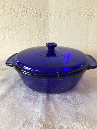 Vintage Cobalt Blue Anchor Hocking 2 Quart Casserole Dish