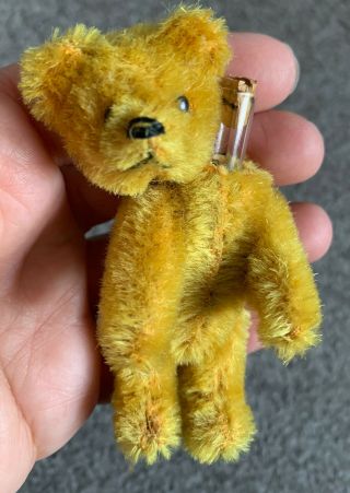 Early Rare Antique Miniature 3” Gold Mohair Schuco Perfume Bear Cute