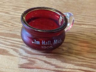 Vintage Eapg Ruby Stained Miniature Cup,  Elm Hall,  Mi Michigan 1905